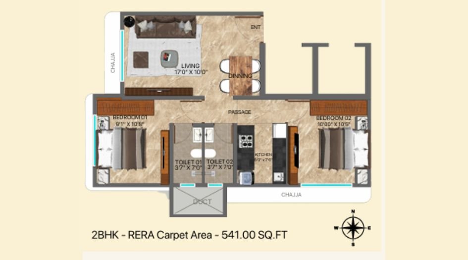 Neurata-Aventus-Erica-Floor-Plani-2 BHK-541 Sqft